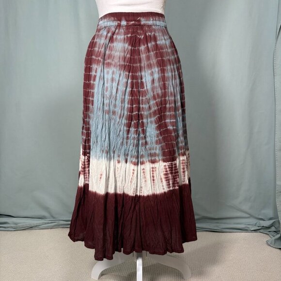 J Gee Bohemian Tie-Dye Crinkled Midi Skirt M Hippie Gypsy Airy Flowy Elastic - Picture 2 of 12